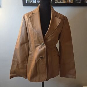Vintage Women's Tan Leather Blazer Jacket